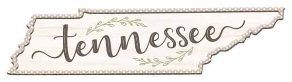 MD0871    15.25"L x 3.75"H Tennessee Tn Shape Sign    Natural/Taupe/Sage