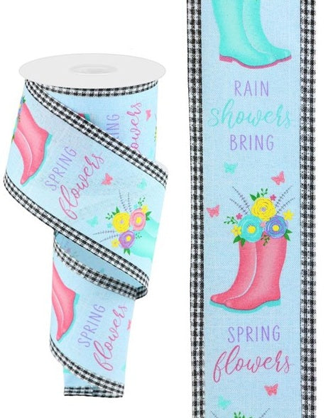 RG0897414  2.75" x 10Y Rainboot/Floral W/Gingham Edge Blu/Pnk/Lav/Grn/Blk