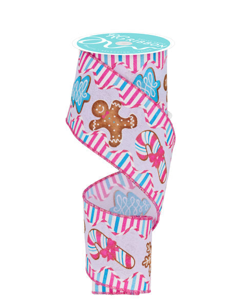 RGF1418WT  2.5" x 10yd Gingerbread/Candy/Tree White/Pink/Blue
