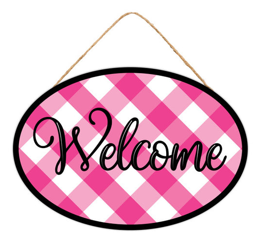 AP739811 15"L x 10.35"H Oval Plaid Welcome Sign
