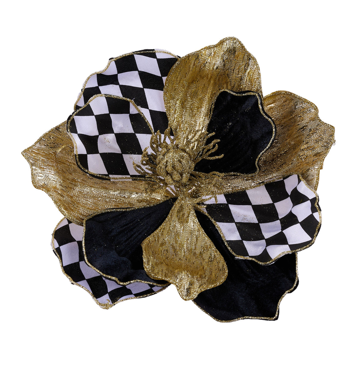 XS7680T1     7"Dia x 4.5"H Harlequin Magnolia W/Clip    Black/White/Gold