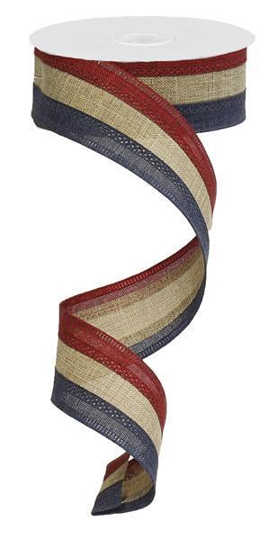 RG01601W7    1.5" x 10yd 3 Color 3-In-1 Royal Burlap   Burgundy/Beige/Navy