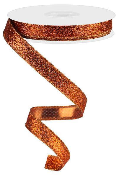 RJ203020  5/8" x 10yd Glitter On Metallic Orange