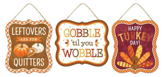 MD0983 7"Hx6"L Thanksgiving Asst Embossed Sign Brwn/Orng/Mustard