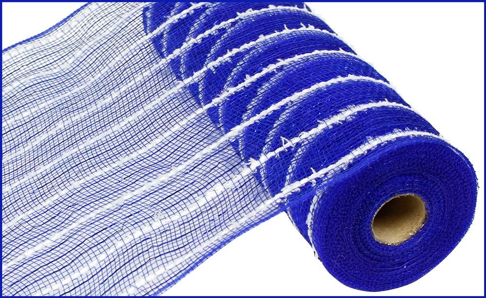 RY810065  10.25" x 10yd Metallic Drift Mesh Royal Blue/White