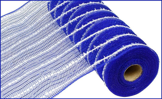 RY810065  10.25" x 10yd Metallic Drift Mesh Royal Blue/White