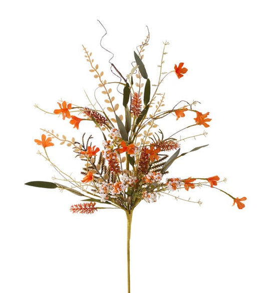 FH807162  24"L Fabric Flower/Eva Leaf/Beads Spray Rust/Off White