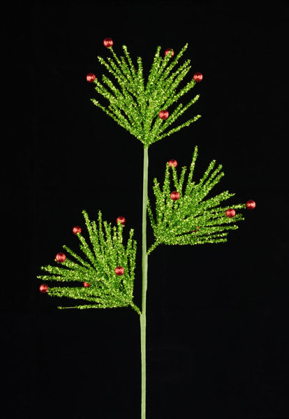 XS239371     25"L Glitter/Berry Pine Spray    Lime/Red