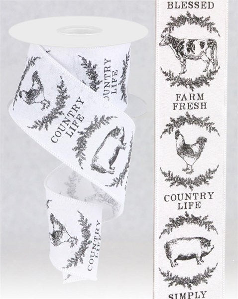 RG01910L6 2.5"X10yd Farmhouse Animals White/Black