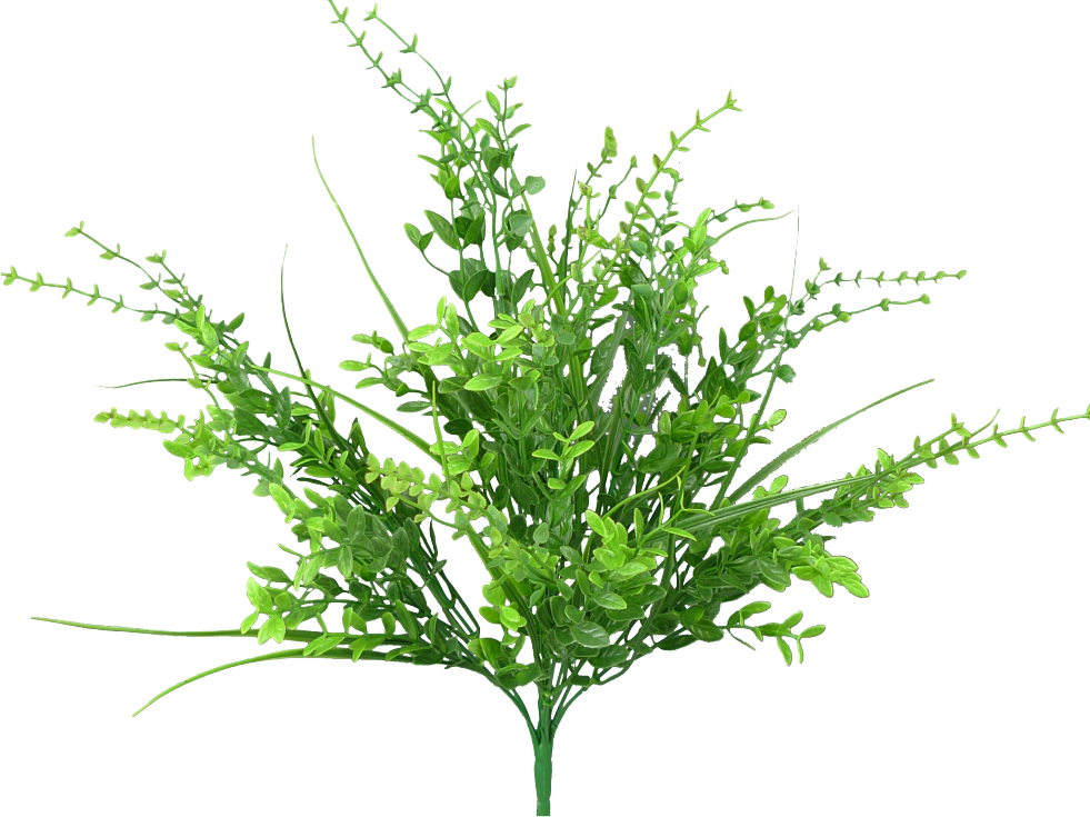 13415GN      19"H   Plastic Mix Leaf Bush   Green