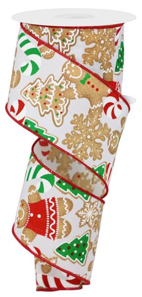 RGE187927  2.5" x 10yd Gingerbread Cookies Wht/Brown/Emrld