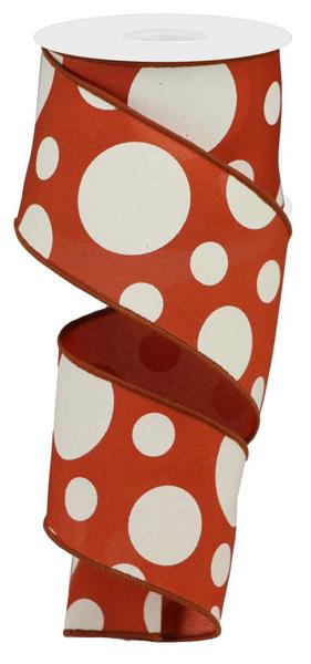 RGA193974  2.5" x 10yd Giant Three Size Dot/Pg Fabric Rust/Ivory