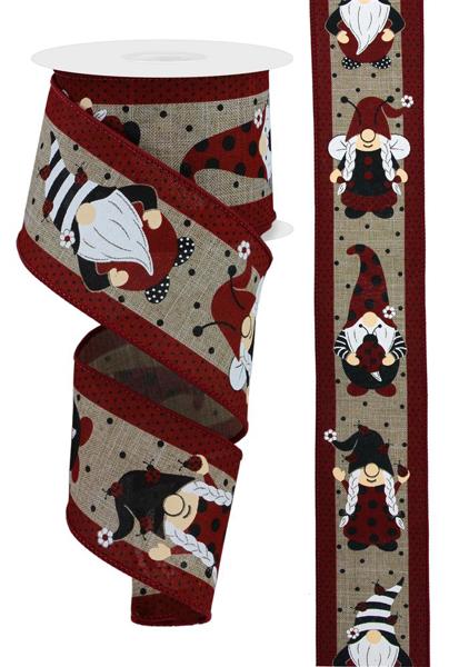 RGE118401 2.5"X10yd Gnomes W/Ladybugs Lt Beige/Red/White/Black