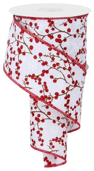 RGE104327  2.5" x 10yd Berry Branches W/Snow White/Red/Brown