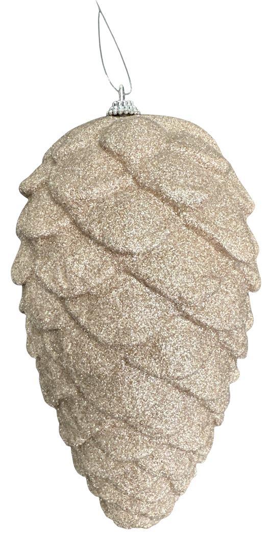 86882TAUPE    H9XDia4.5     Glitter Pinecone Ornament   Tan