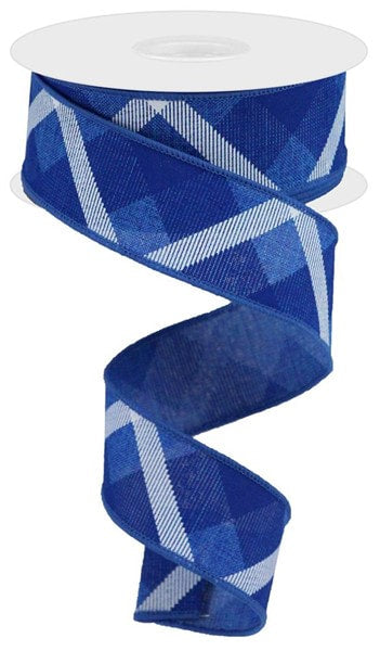 RG01682WR 1.5”x10YD Printed Plaid on Royal -Royal Blue/White