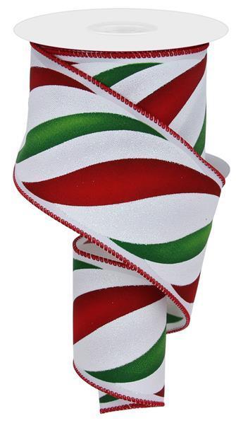 RGE1049E9   2.5" x 10yd Swirl Candy Stripe   White/Red/Green