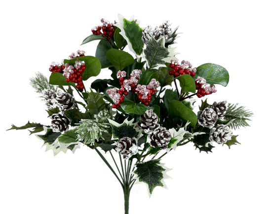 86156ICE      H17"    Snow Pinecone Berry BushX12