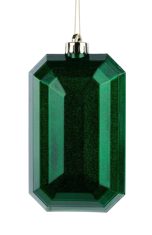 XJ717006   7"L x 4"W Glitter Rectangle Gem Orn    Green