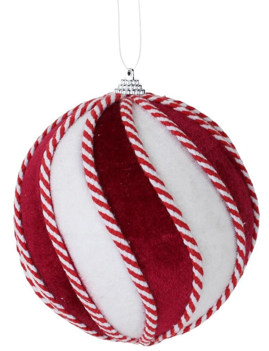 XJ4477  4.75"Dia Velvet Swirl Ornament  White/Burgundy/Red