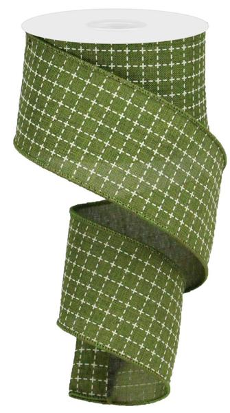 RGA104536   2.5" x 10yd Raised Stitched Squares/Royal   Moss Green/Cream