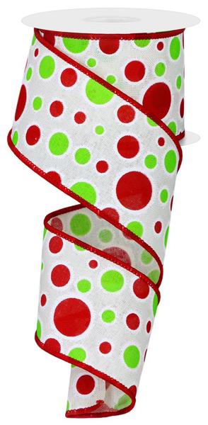 RW809437  2.5" x 10yd Multi Polka Dot Ivory/Red/Lime
