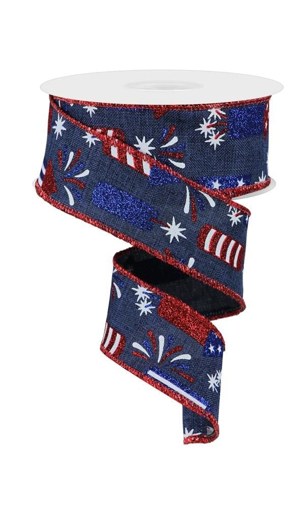 RGE119919     1.5" x 10yd Firecrackers   Navy Blue/Red/White