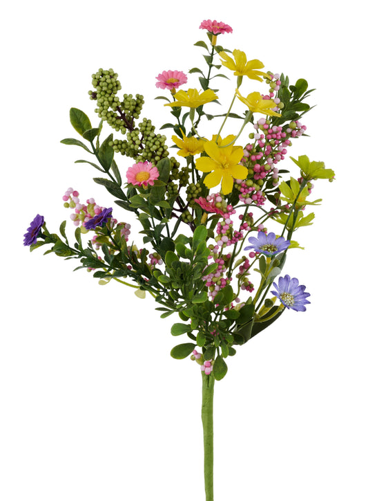 FH824889   18"L Daisy/Rose/Seed Berry/Leaf Pick    Red/Orange/Yllw/Cream/Grn