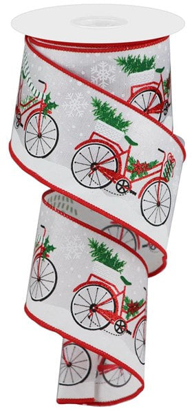 RGB128527 2.5"X10yd Christmas Bicycle on Royal Wht/Red/Grn/Blk