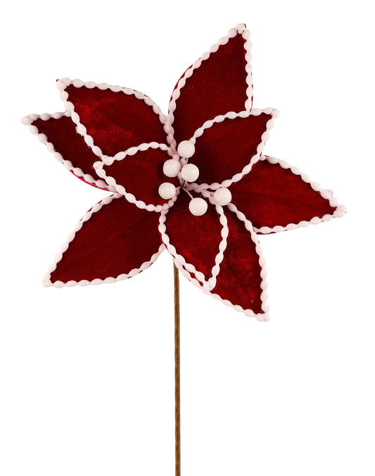 XS413524    16"L x 11"Dia Velvet Poinsettia Stem    Red
