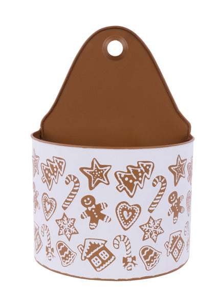 XC0174   11"H x 7.5"L Gingerbread Wall Pocket    White/Tan