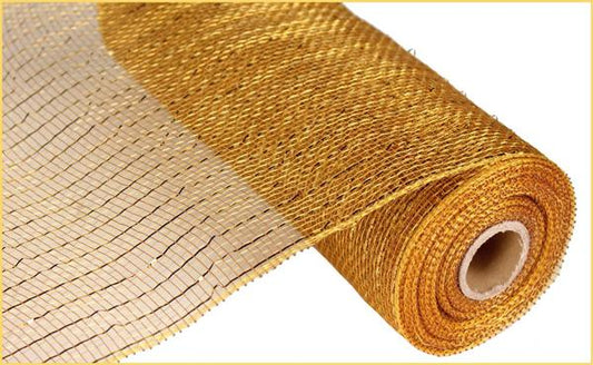 RE130108  10" x 10yd Metallic Mesh Gold/Brown W/Gold Foil