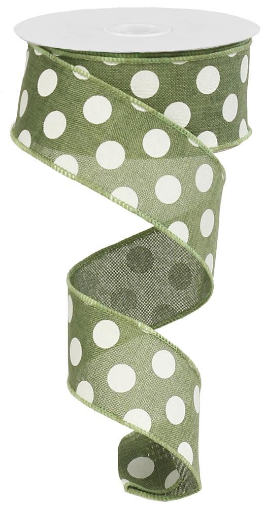 RG01206AM  1.5" x 10yd Medium Polka Dots Clover Green/White