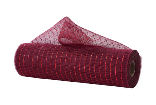 RY5001KJ  10.25" x 10yd Fine Weave Metallic Mesh Burgundy W/Red Foil