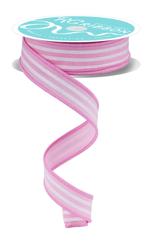 RGF797415  7/8" x 10yd Glitter Vertical Stripe Light Pink/White