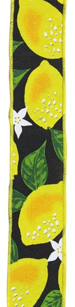 RGE114102 1.5"X10yd Lemons On Royal   White/Yellow/Green/Black