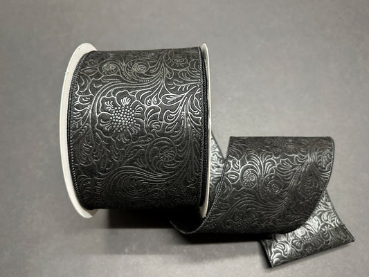 42466-04-21B    4"X25YDS    Embossed Flower   Black