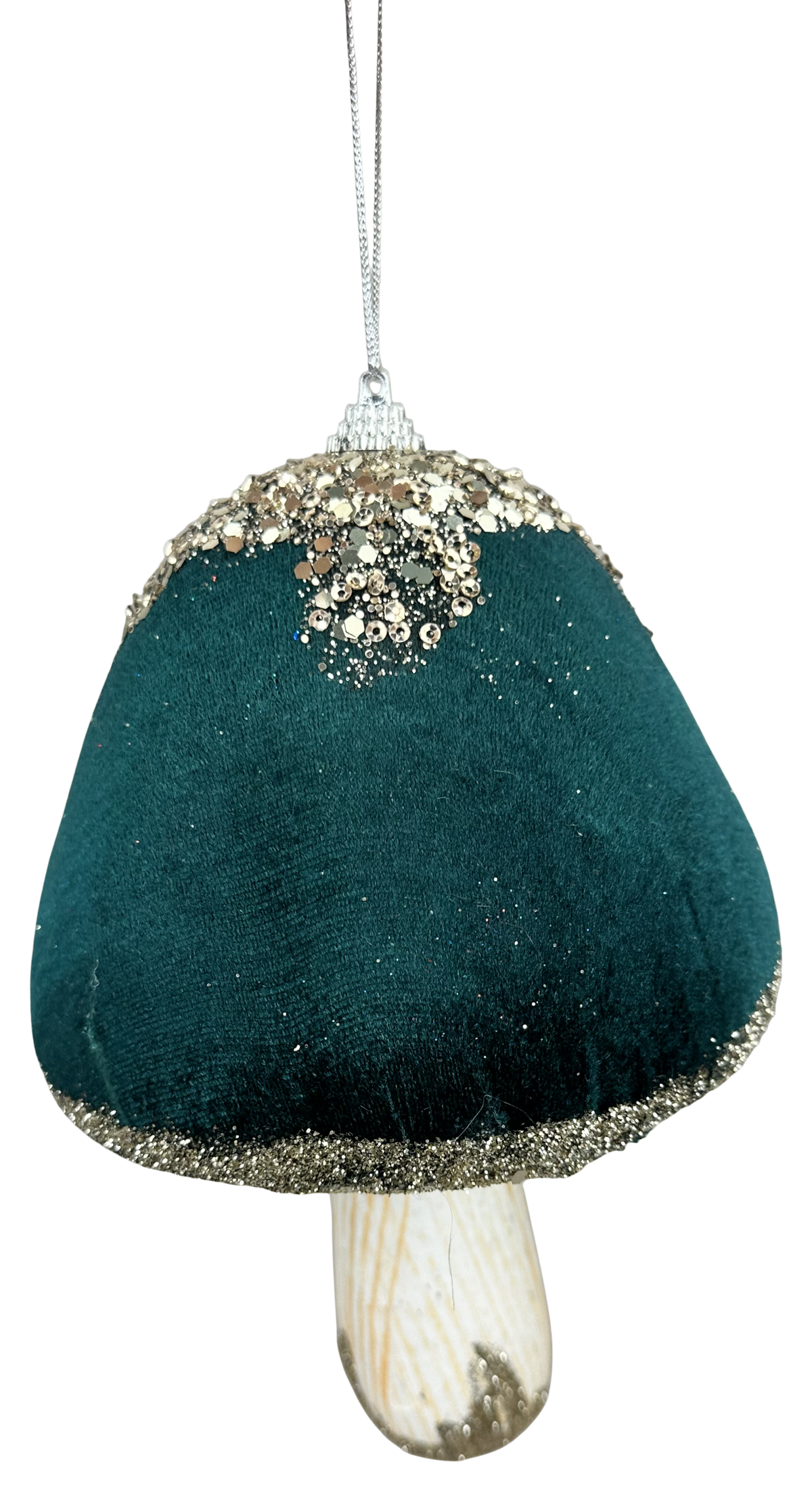 86653TEAL   H7.5xDIA5   Velvet Mushroom Ornament    Teal