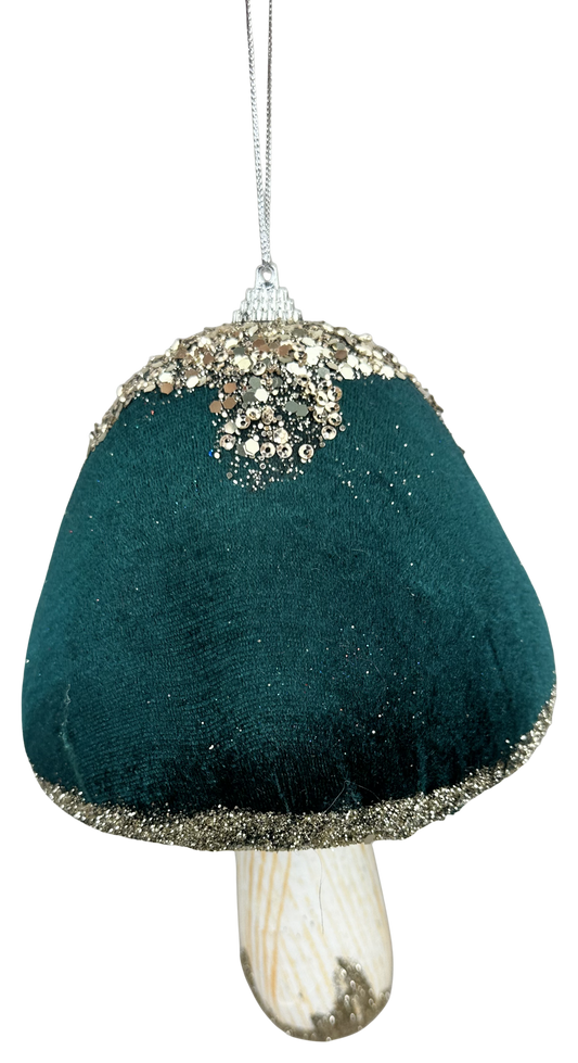 86653TEAL   H7.5xDIA5   Velvet Mushroom Ornament    Teal