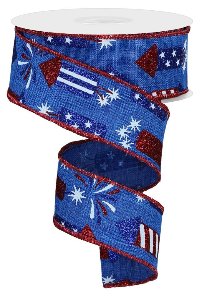 RGE119925   1.5" x 10yd Firecrackers   Royal Blue/Red/White