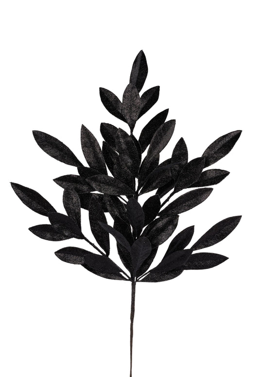 XS237002       23"L Glitter Bay Leaf Spray    Black