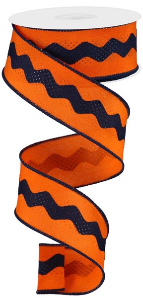 RG2031CF    1.5" x 10yd Ric Rac/Satin    Navy/Orange