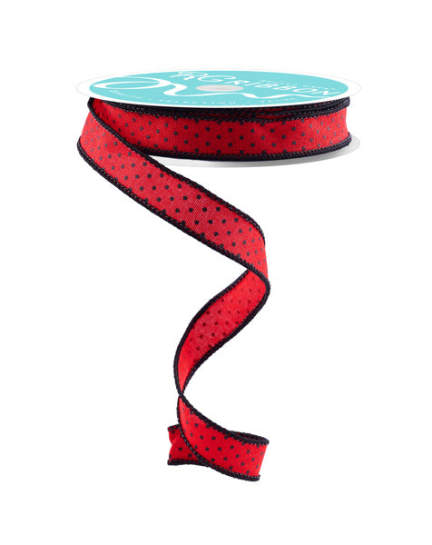 RGE1777MA  5/8" x 10yd Raised Swiss Dots On Royal Red/Black