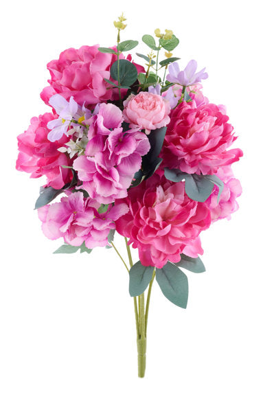 FB1995F6  24"L Rose/Hydrangea/Eucalyptus/Lf Bush  Hot Pink/Magenta/Purple