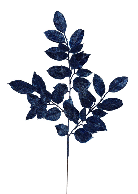 XS235819   25"L Glitter Salal Spray x 8    Navy Blue