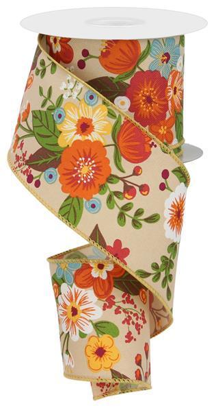RGE1133F2   2.5" x 10yd Graphic Florals    Beige/Rust/Orn/Grn/Brn