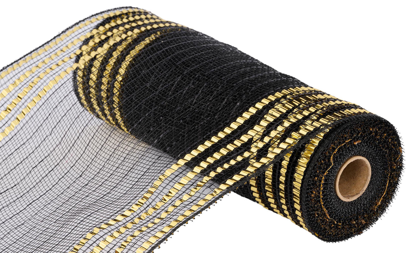 RY8516F8  10.25" x 10yd Matte/Metallic Border Mesh Black/Gold