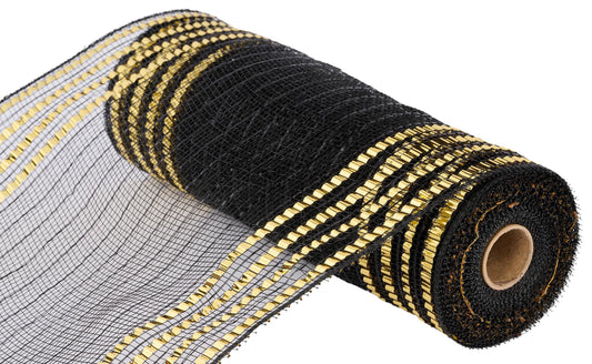 RY8516F8  10.25" x 10yd Matte/Metallic Border Mesh Black/Gold
