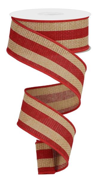 RGA126101  1.5" x 10yd Vertical Stripe On Cross Royal Beige/Red