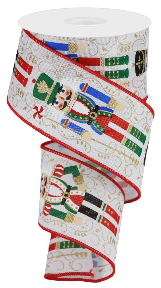 RGA134327    2.5" x 10yd Nutcracker Ribbon – White/Gold/Black/Red/Emerald/Blue – Christmas Holiday Ribbon